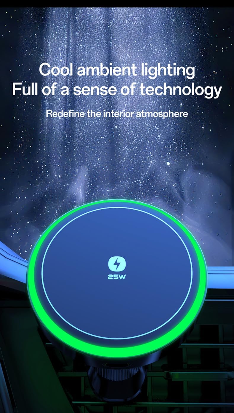 Qi2.2 Magnetic Wireless Car Charger with Active Cooling Fan, 25W Fast Charging Car Mount, N52 Strong Magnet Air Vent Phone Holder RGB Ambient Light, for iPhone Series and Samsung Series