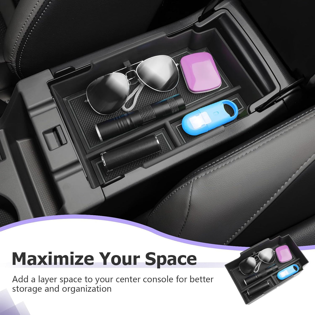LUWU Center Console Organizer Compatible with Subaru Crosstrek & Impreza 2024-2026 Accessories Armrest Console Secondary Storage Box Insert Tray ABS Material with Coin Holder Black