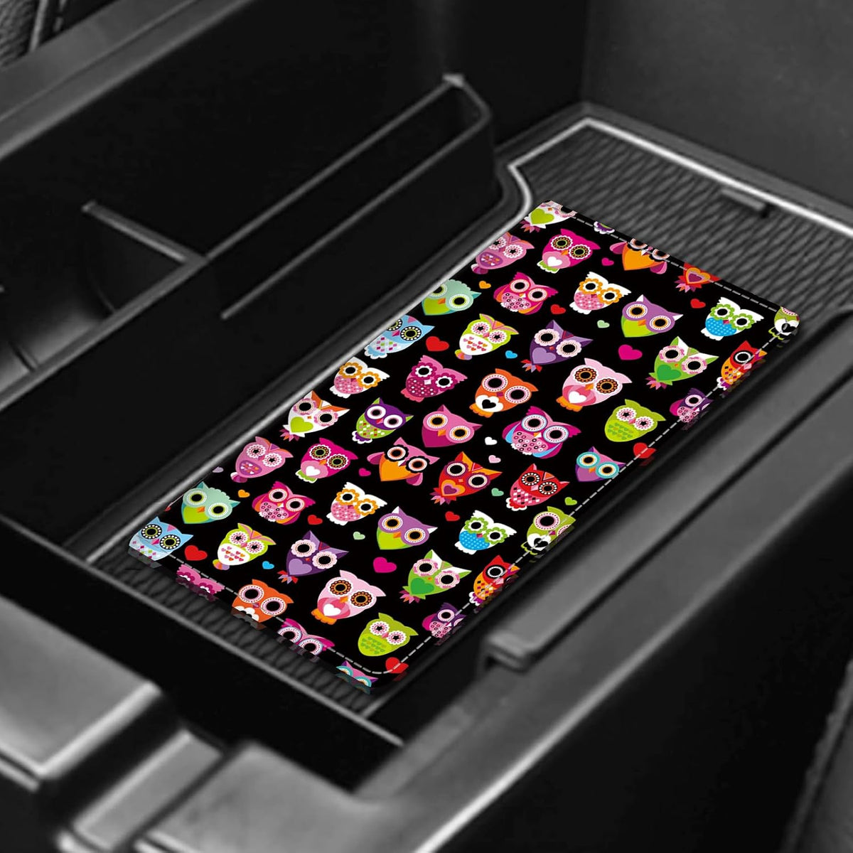 Leather Car Registration and Insurance Card Holder, Cute Car Accessories Vehicle Glove Box Car Organizer for Documents, Cards, License Cute Colorful Owls