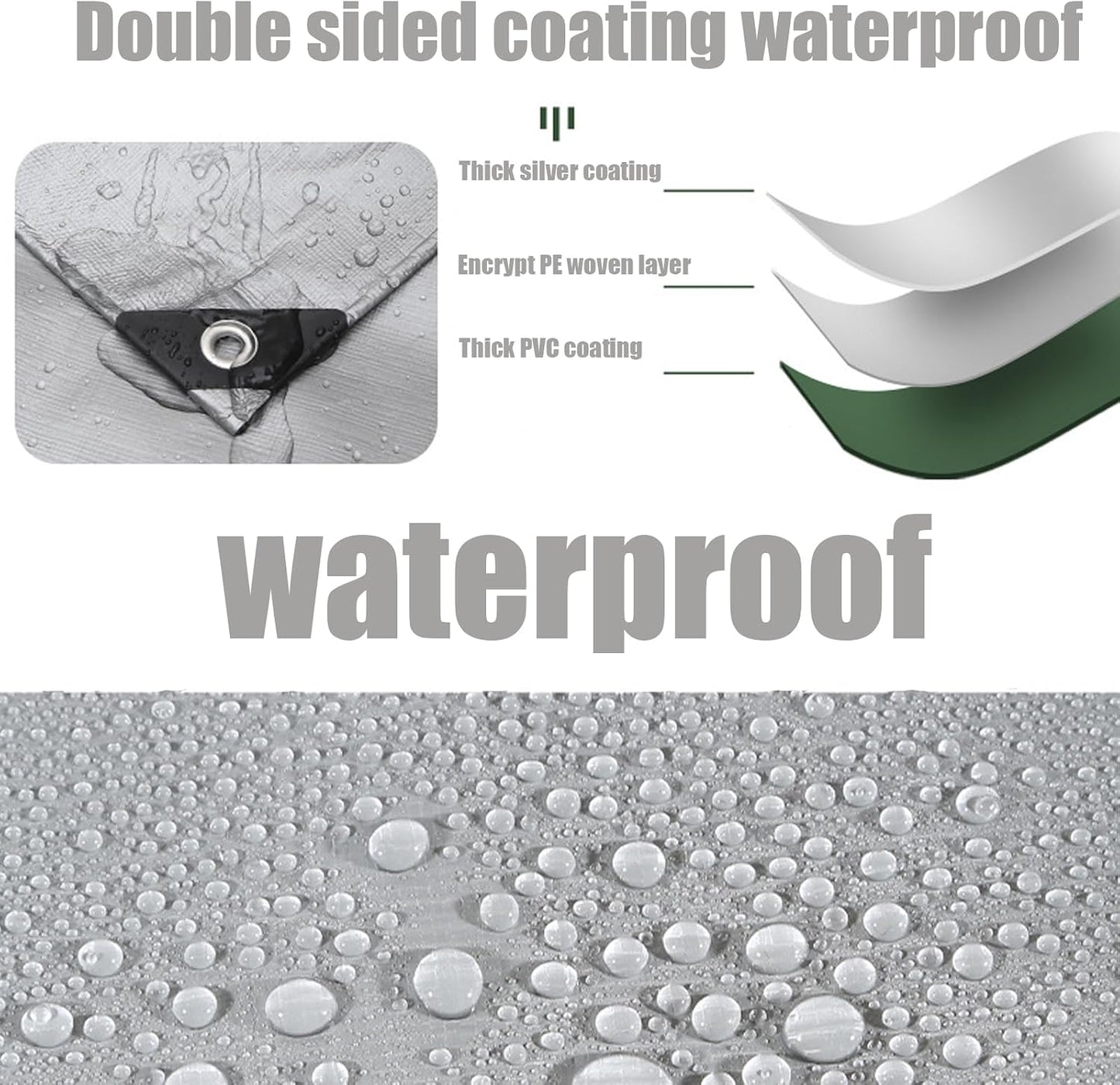 10'x12' Heavy Duty Waterproof Tarp 10Mil Thick,Reinforced Corners, Rustproof Aluminum Grommets Every 3 FT - Multi-Use Outdoor Cover for Camping, Truck, Pool, Boat-Silver