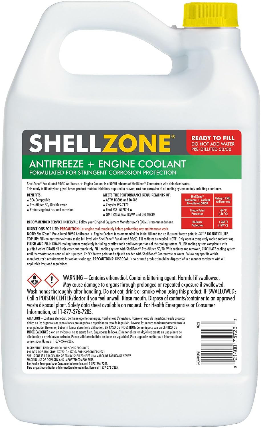 Shellzone 50/50 Pre-Diluted Antifreeze + Coolant (1 Gallon)