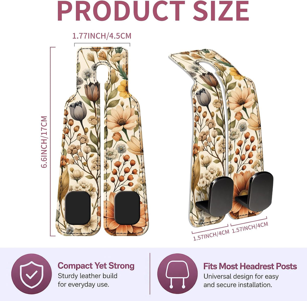 Car Seat Back Storage Hook, Funny Car Purse Hook, Cute Vehicle Storage Organizer for Purses Handbags Boho Floral Pattern