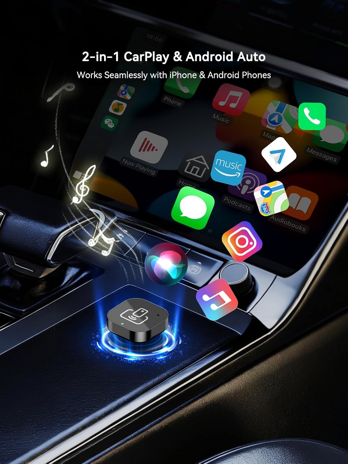 2026 Wireless CarPlay & Android Auto Adapter – 2-in-1 Plug & Play Dongle, Converts Wired to Wireless, Auto Reconnect, Low Latency, for iOS 10+ & Android 11+ with Factory Wired CarPlay