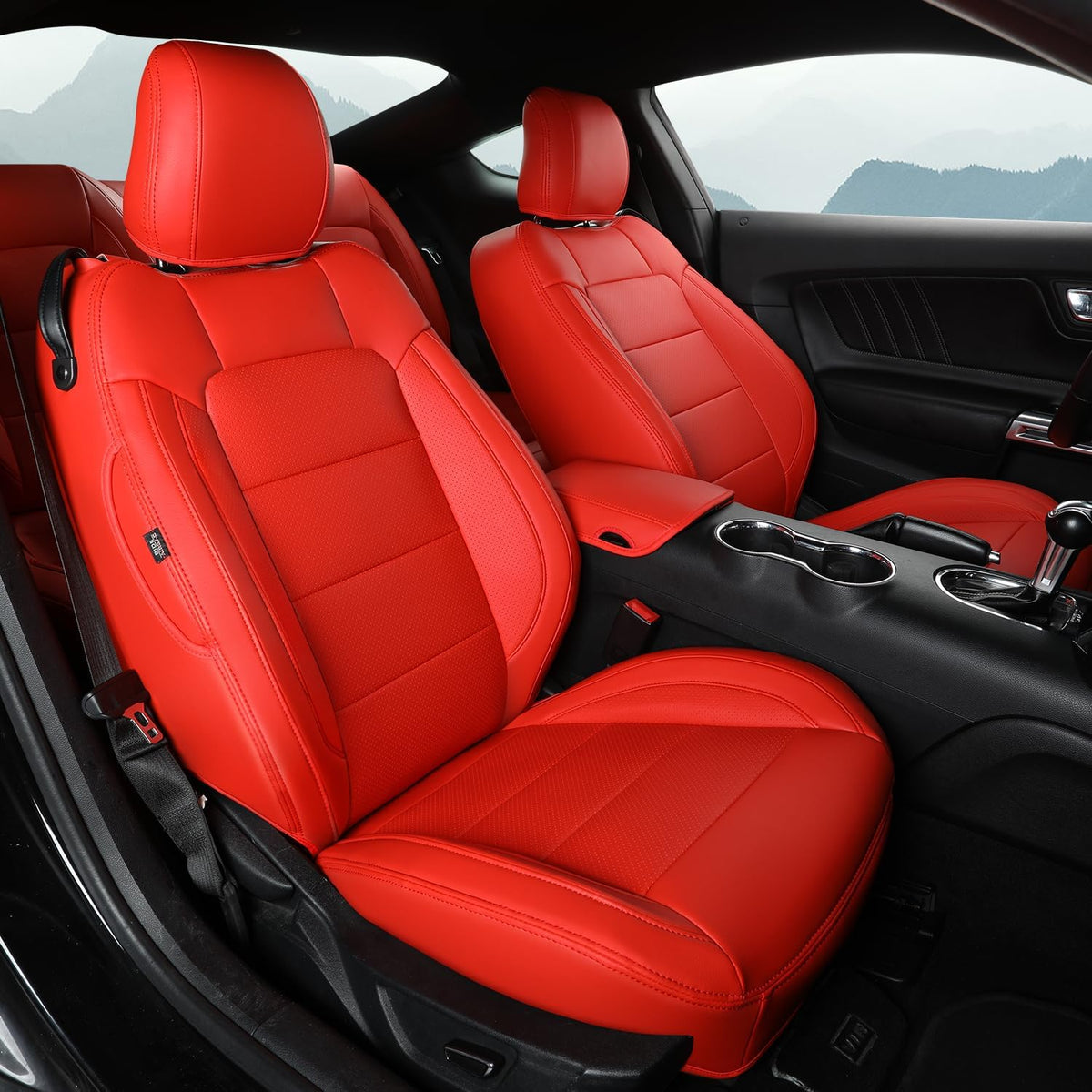 GIANT PANDA Customized Full Set Car Seat Covers Fit Ford Mustang Coupe Hardtop 2015 2016 2017 2018 2019 2020 2021 2022 2023 2024 2025 2026- (Red)
