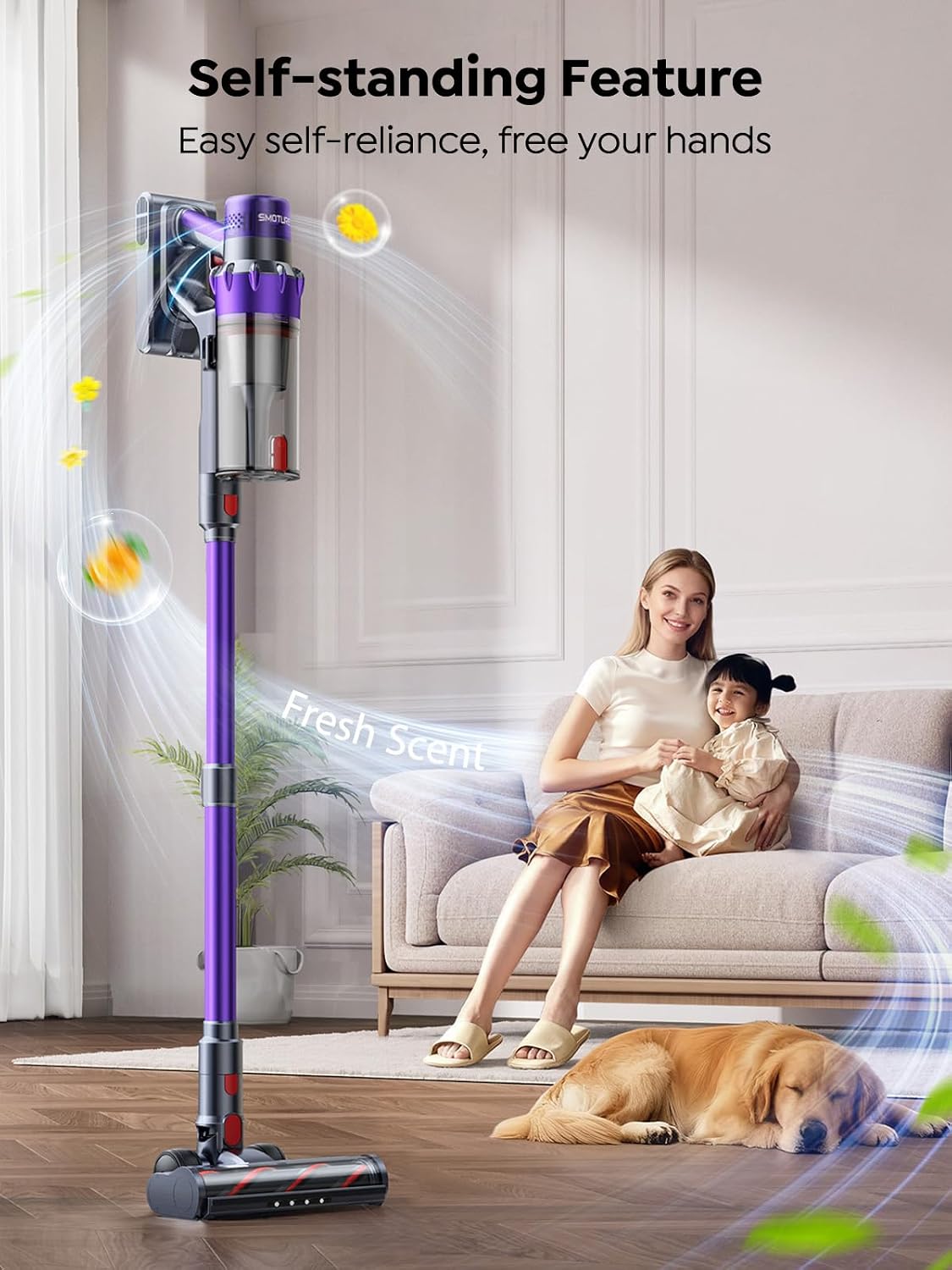 SMOTURE Cordless Vacuum Cleaner, 650W 55KPA 70Mins Vacuum Cleaners for Home, Cordless Stick Vacuum with Pet Brush, LED Touch Screen, Flexible Hose, Wireless Handheld Vacuum for Pet Hair/Carpet/Floor