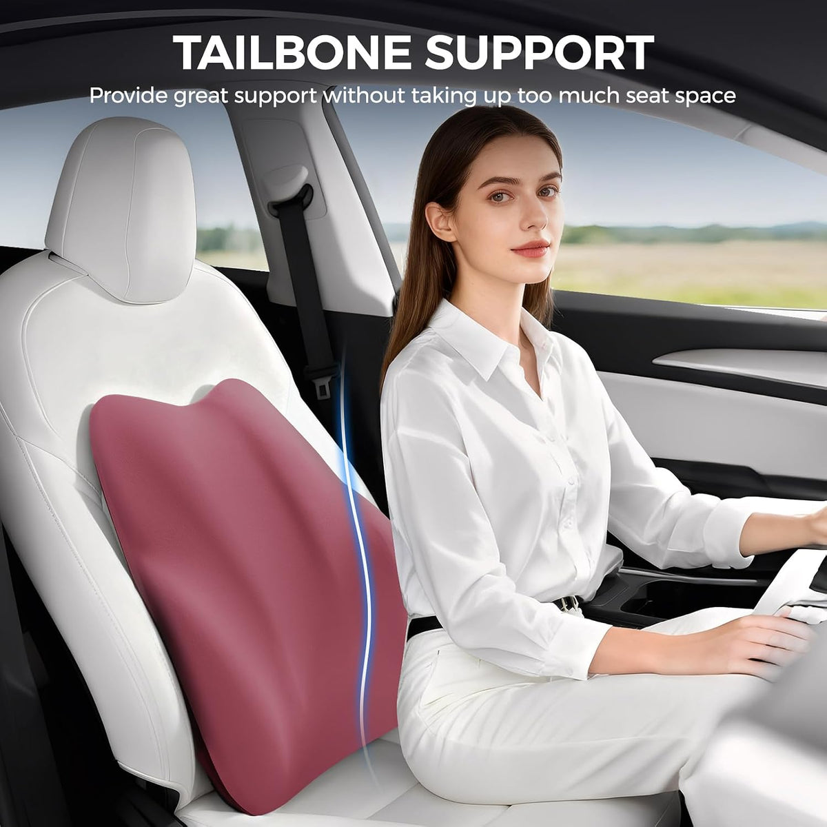 BEBAS Ergonomic Lumbar Support Pillow for Car, Memory Foam Car Back Cushion