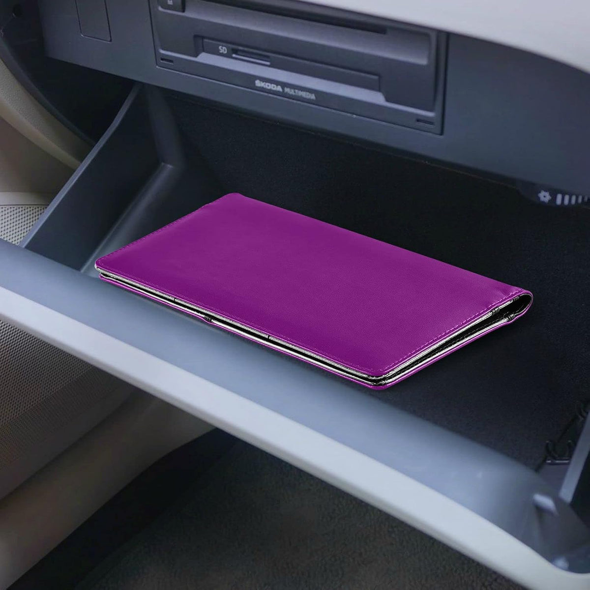 Custom Car Registration and Insurance Card Holder Personalized Leather Glove Box Organize Men Women Wallet Accessories Case for Cards, Essential Document Driver License Purple