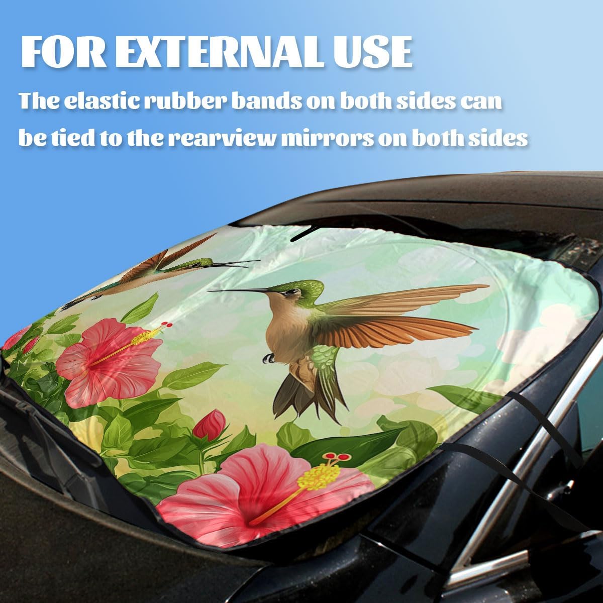 Hummingbirds Car Windshield Sunshades Hibiscus Tropical Garden Floral Summer Front Window Sun Shade Blocks UV Rays Sun Visor Protector for Car Sedan Truck SUV Accessories 59" L x 31.5" W
