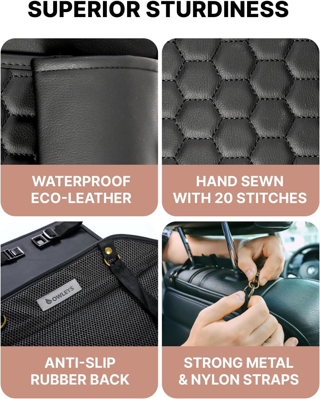 Owleys Back Seat Organizer for Kids with Seat Protector, Black Set