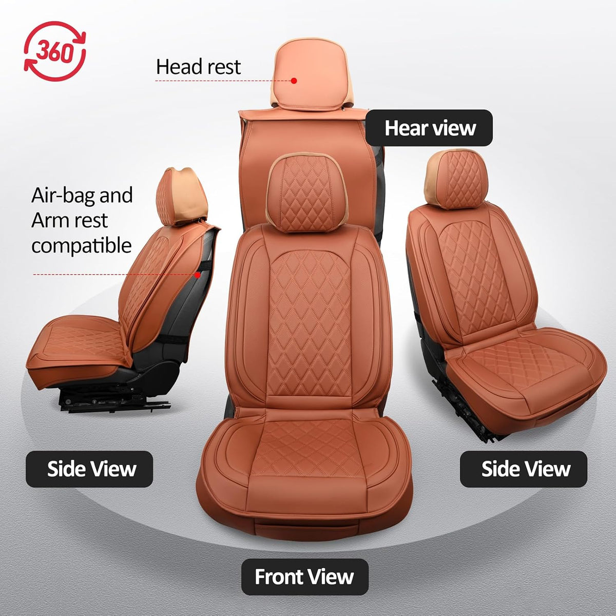 MIROZO Seat Covers Full Set,Leather Seat Covers Car Seat Protector Brown