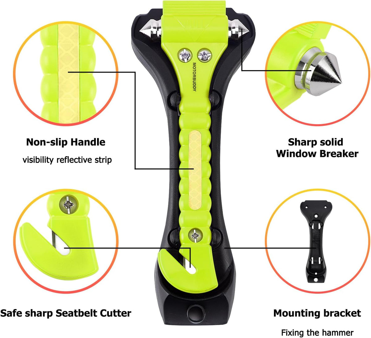 MOTORBUDDY 2-Pack Car Safety Hammer Seatbelt Cutter,Auto Emengency Escape Tool with Windows Glass Breaker, Escape Tool for Car Accidents,Grow in The Dark