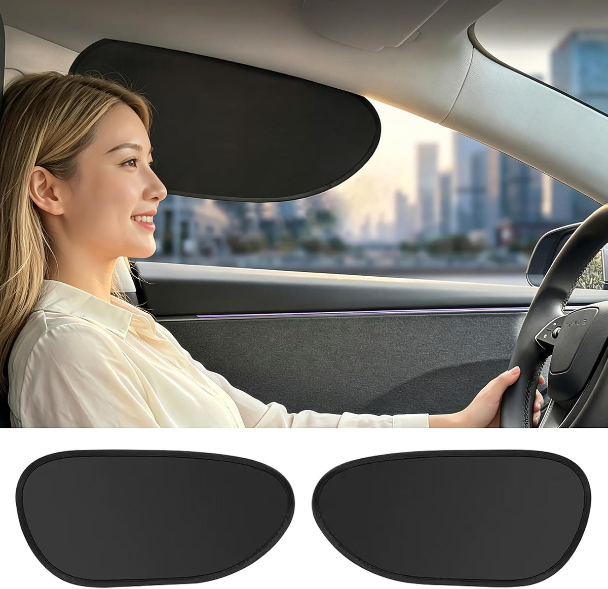 Foldable Car Window Shades - 2 Pack for Driver & Passenger Side | Blackout Static Cling | Blocks UVA/UVB & Glare | Easy On/Off | for Daily Driving & Travel