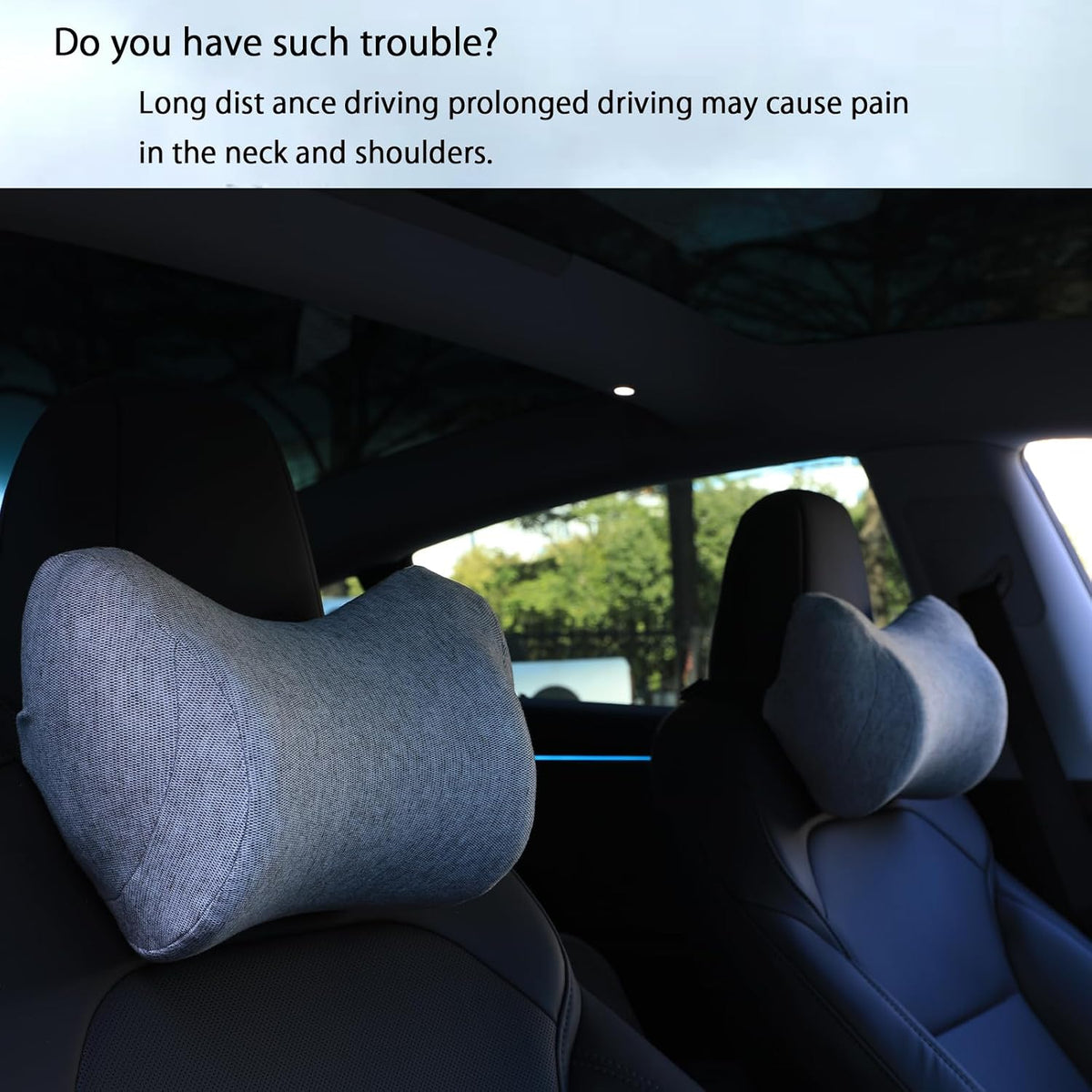 Car Neck Pillow, Car Headrest Pillow with Adjustable Strap for Neck Pain Relief 100% Memory Foam,Ergonomic Design，2 Pack