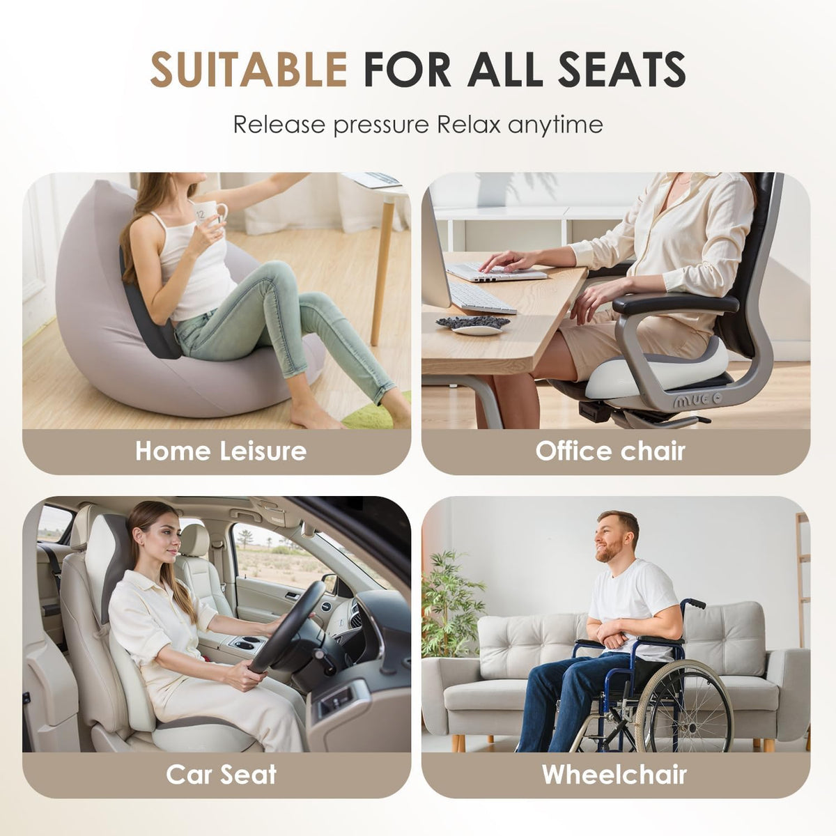 FLORICH Upgraded 3-in-1 Memory Foam Car Seat Cushion Set with Lumbar Support & Neck Pillow, Washable Driving Seat Cushion for Back & Sciatica Pain Relief, Non-Slip Seat Cushion for Car, Office-Black