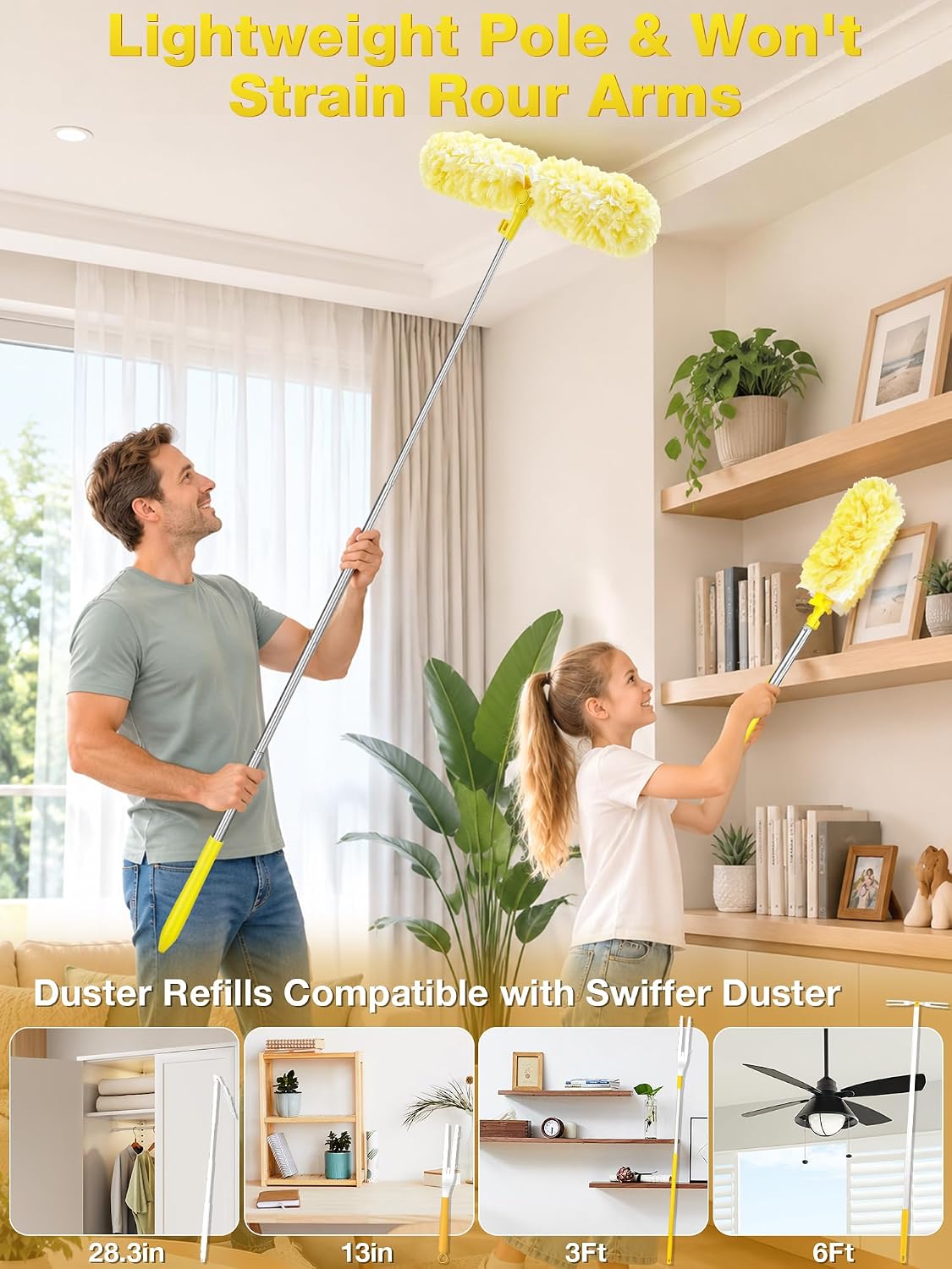 6ft Extended Handle Duster with 6 Refills for Swiffer Dusters
