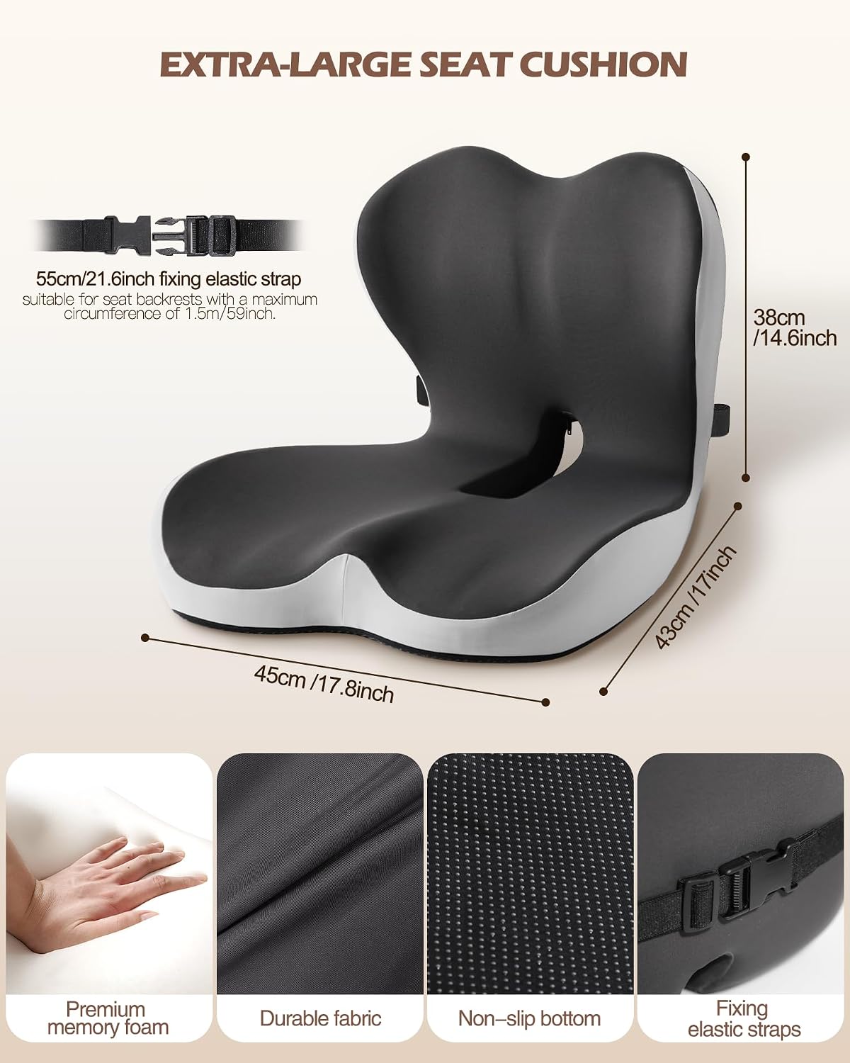 Office Chair Cushion for Tailbone &amp; Low Back Pain Relief, Seat Cushions for Office Chairs with Comfortable Foam and High Backrest, Suitable for Office Chairs, Cars, Trucks, and Home Chairs