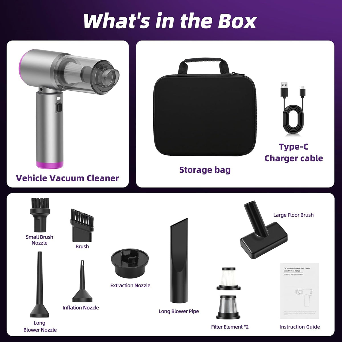 Car Vacuum 3 in 1 High Power Cordless Mini Vacuum Cleaner & Air Blower, 25000PA Suction 250000RPM Air Duster, 6000mAh Portable Handheld Small Vacuum Cleaner for Car Home Office