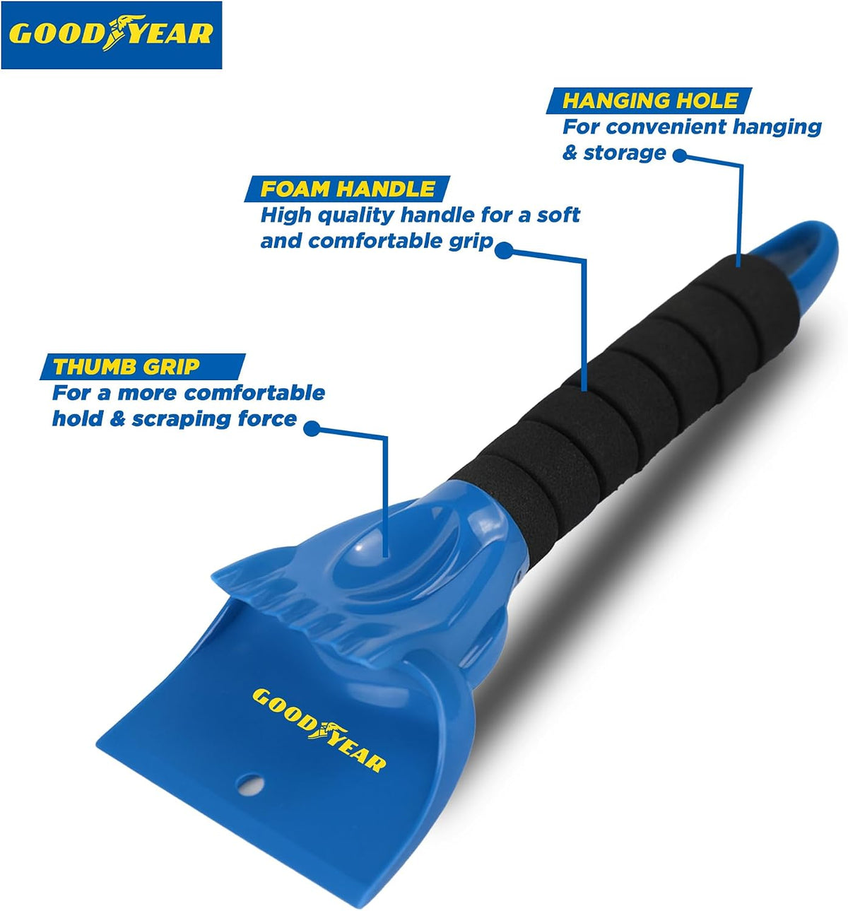 Goodyear Ice Scraper – Heavy-Duty Ice Breaker Teeth, Extra-Wide Blade for Efficient Snow & Ice Clearing, Comfortable Soft Grip Handle – Perfect for Winter Car Care