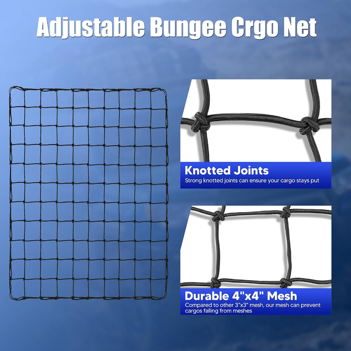 4"x 6" Cargo Net for Roof Basket and Pickup Bed with 24 Carabiners