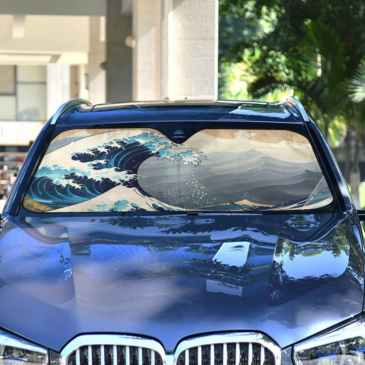 Japanese Wave Car Windshield Sun Shade Front Window Folding Auto Sunshade Anti-UV Rays Sun Visor Shade for Car Truck SUV