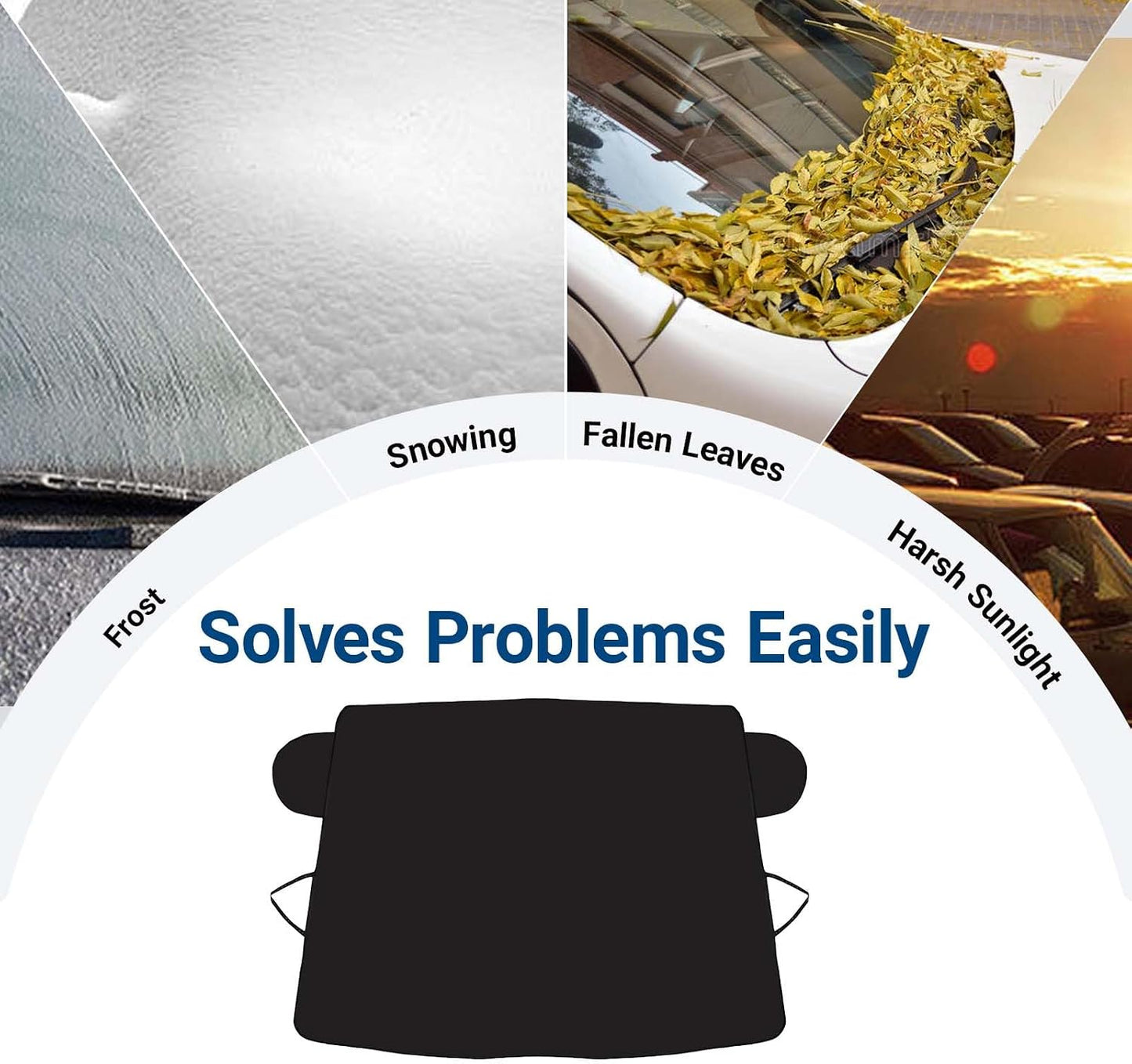 Exterior Car Windshield Cover, Oxford Fabric All Weather Windshield Snow Shield for Windshield & Mirrors, Blocks Snow Ice Frost, Anti-Theft Door Flap, Fits SUV Sedan Truck (69"x42")