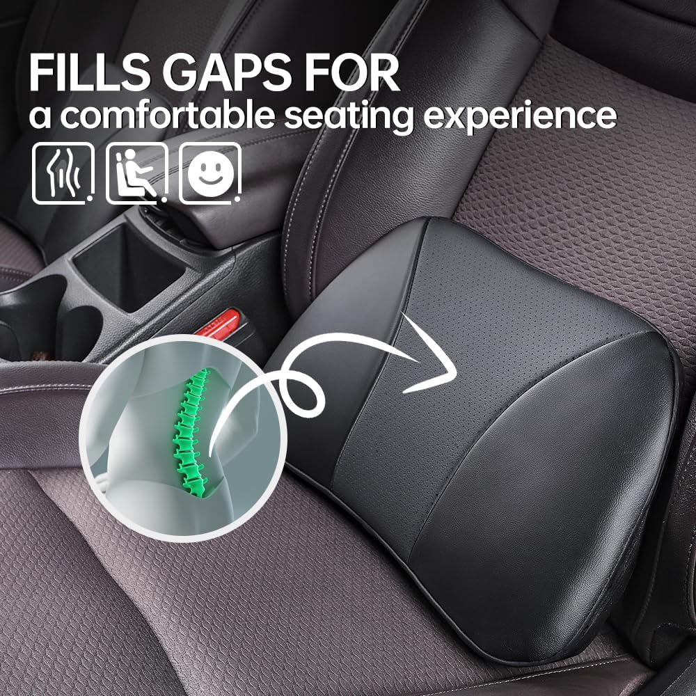 1p Memory Foam Lumbar Support Pillow for car Lower Back Pain Relief - Back Cushion for Driving, Chair Support for Car-Office Chair（Black）