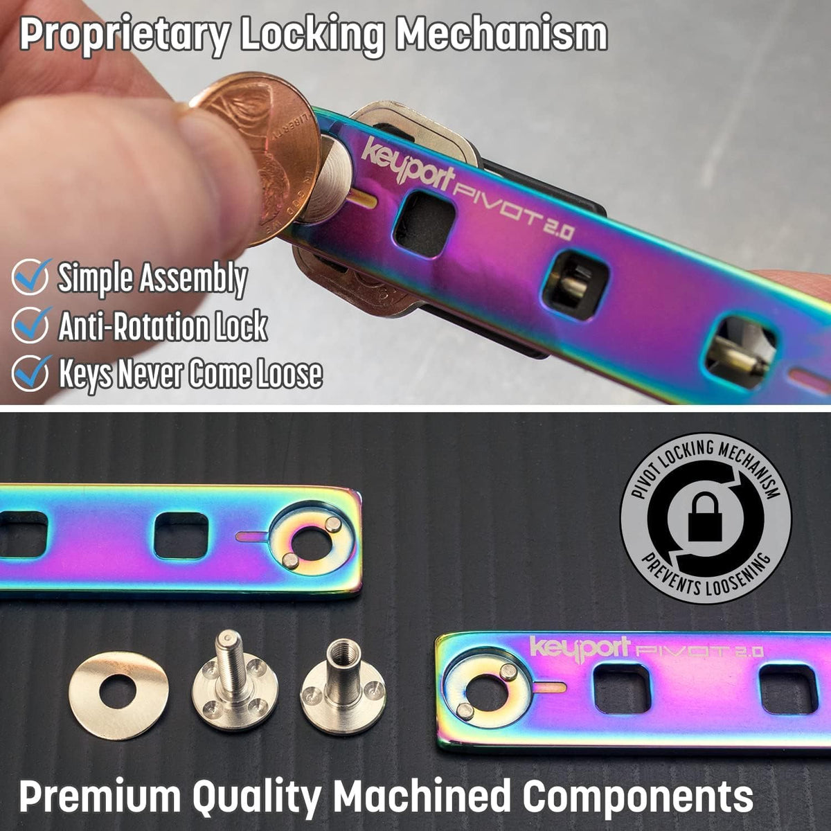 Keyport Pivot 2.0 Key Organizer - EDC Key Holder - Stainless - Iridescent