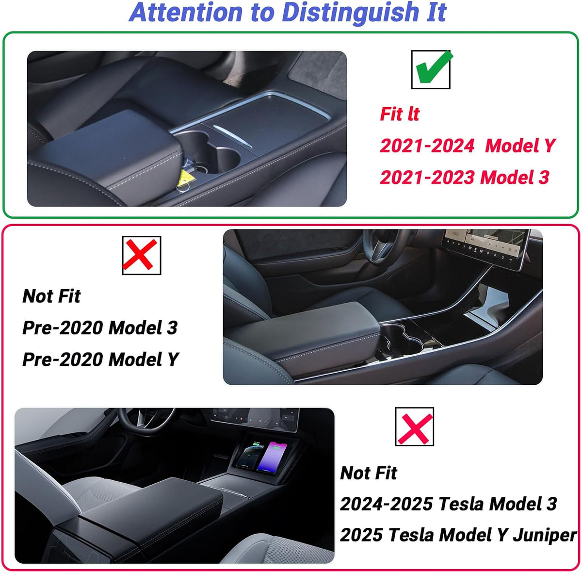 3PC Console Organizer Set for 21-23 Tesla Model 3, 21-24 Model Y