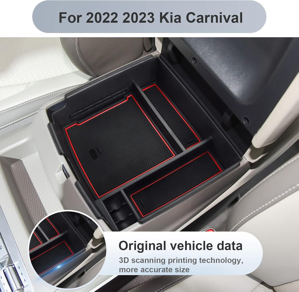 SKTU Compatible with 2022-2026 2027 Kia Carnival Center Console Organizer 2024 2025 2026 2027 Carnival Accessories Insert ABS Tray 2022-2027 Carnival Console Tray with Coin and USB Hole (Red)
