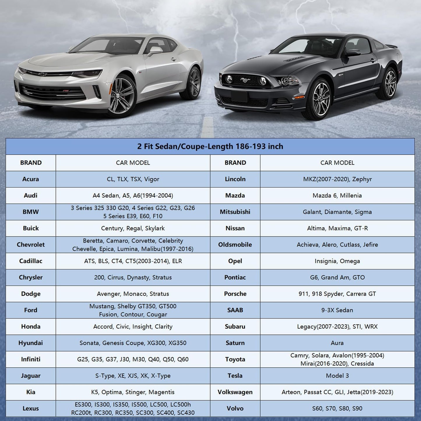 Car Cover Waterproof All Weather for Automobiles, Full Exterior Covers for Sedan &amp; Coupe (186-193 inch) Universal Fit for Ford Mustang, Chevy Camaro Corvette etc. Rain Sun Snow Protection.