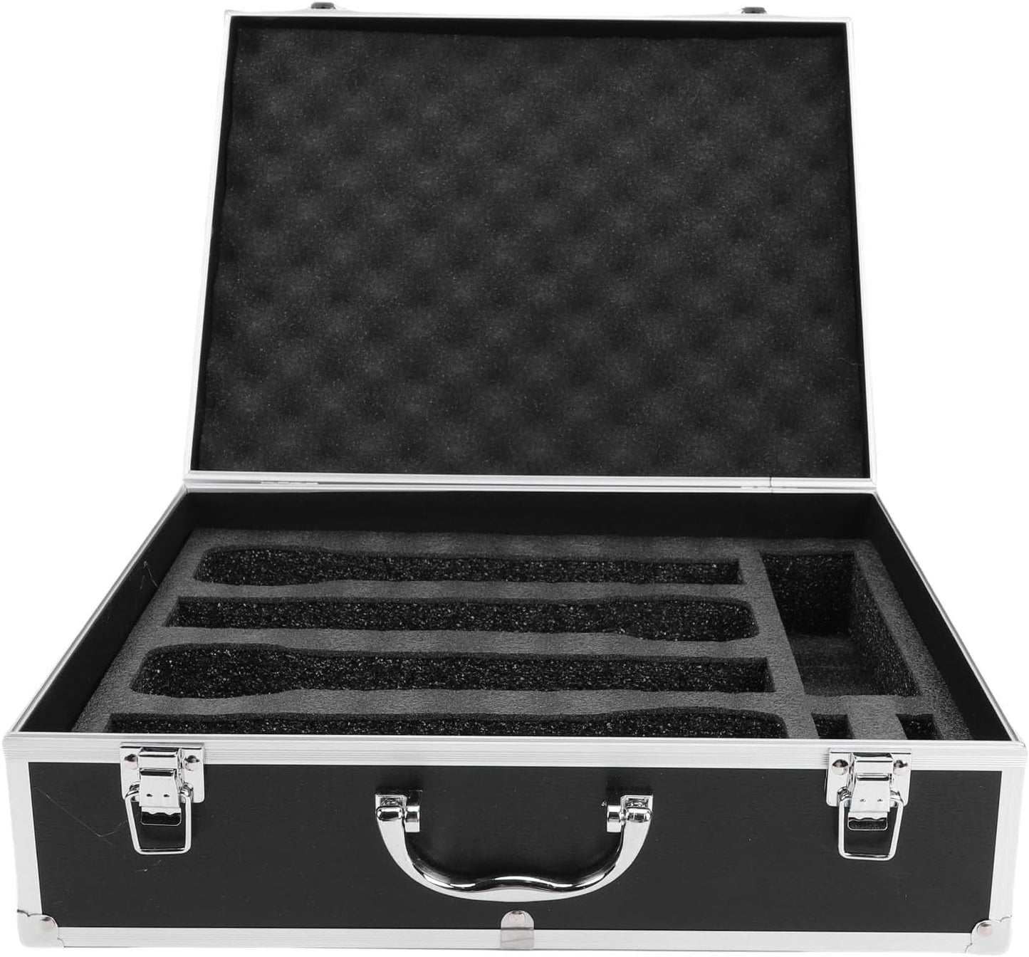 ASHATA Hard Shell Carrying Case for Wireless Mic System Storage, Aluminum Alloy Sturdy Build, Holds 4 Microphones Compact Storage Bag for Receiver & Accessories