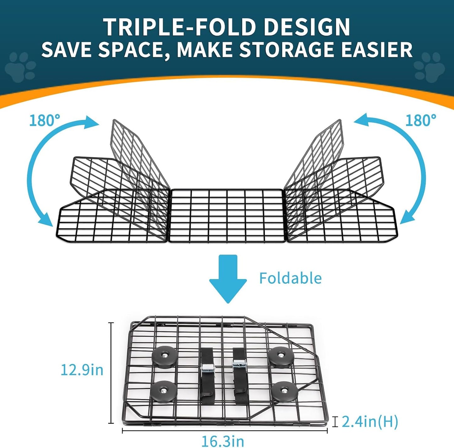 ERYTLLY Dog Car Barrier for SUVs, Vehicles, Dividers, Adjustable Heavy-Duty Wire Pet Gate, Foldable Car Pet Barrier with Mesh Bag, Car Accessories Safety Travel, for Cargo Area 36.6" to 64.5" Width