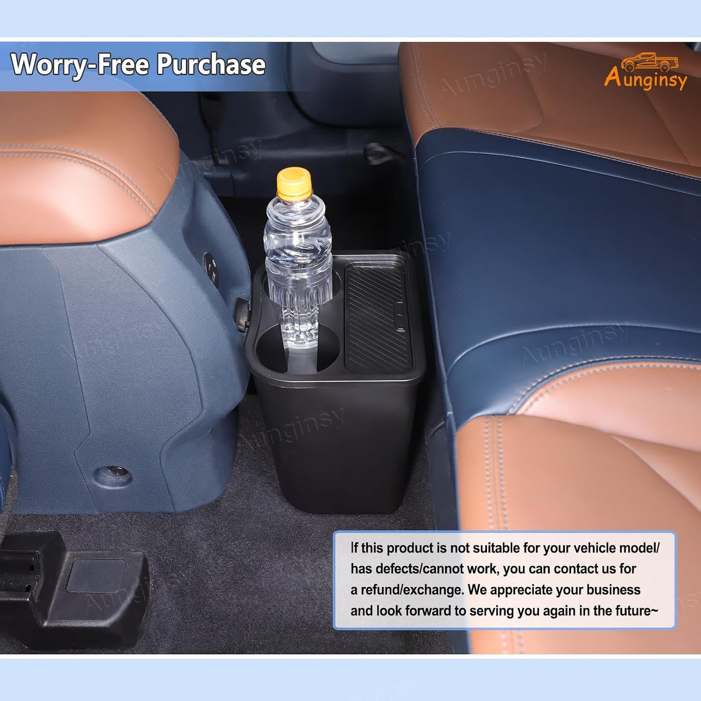 Aunginsy Rear Seat Trash Can Compatible with Ford Maverick 2022-2026, Multi-Function Trash Can with Cup Holder Trash Bin Extra Rear Storage Box Insert Organizer Tray Removable FITS Slot Accessories