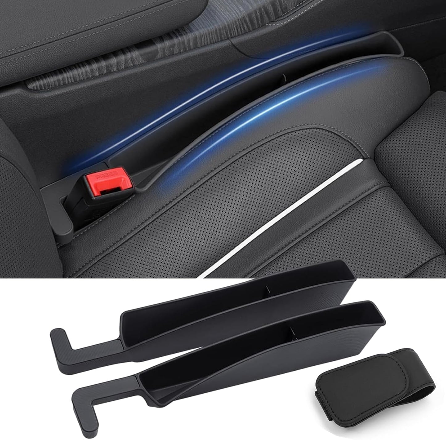 Car Seat Gap Filler, Seat Gap Organizer with Phone Holder, Car Seat Accessories, Car Organizer Fit Car SUV Truck-2PCS Black