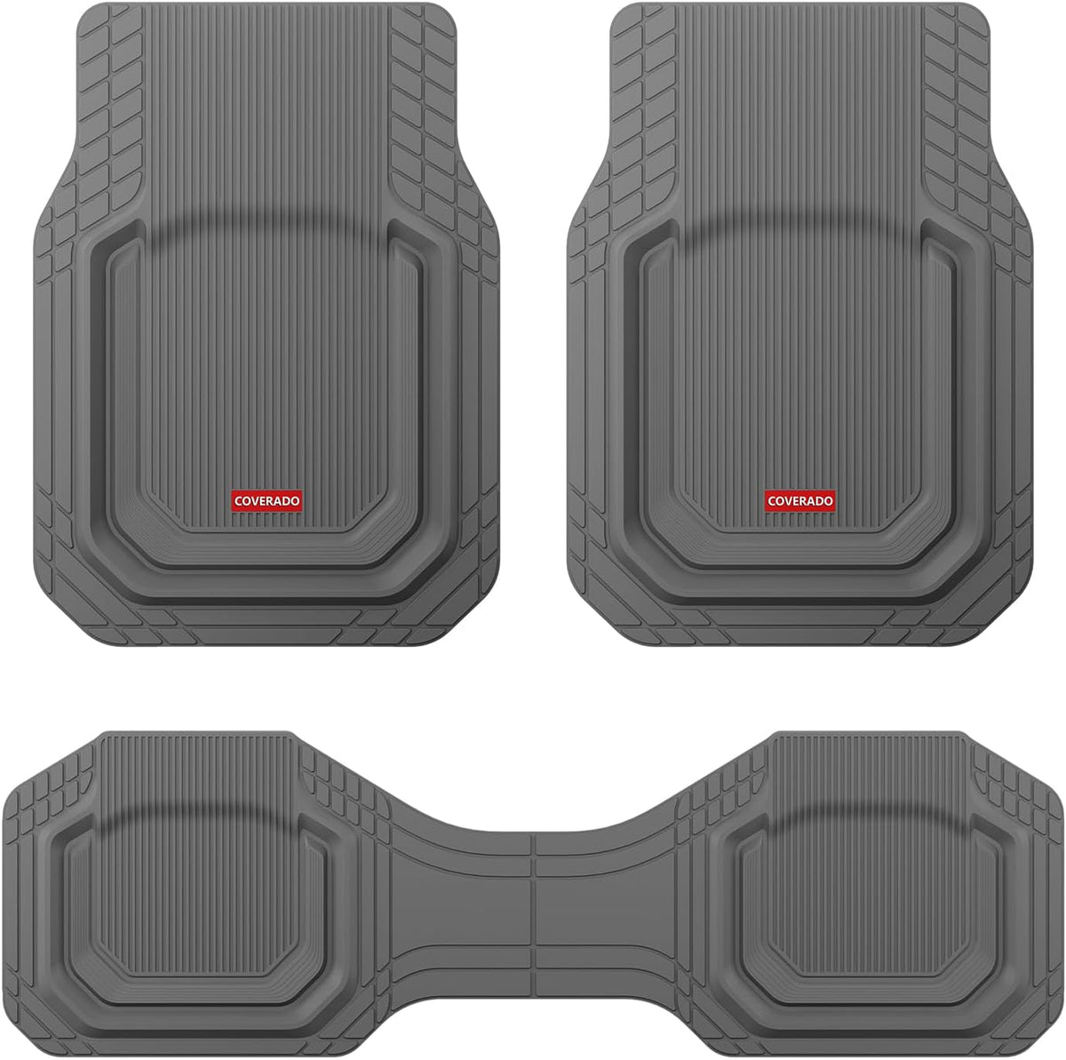 Coverado Heavy Duty Car Floor Mats, Deep Dish Car Mats Full Sets, Durable Waterproof Floor Mats, Trim to Fit Automotive Mats, Universal Car Accessories for Cars SUV Trucks Sedans Vans, Gray, 3pcs