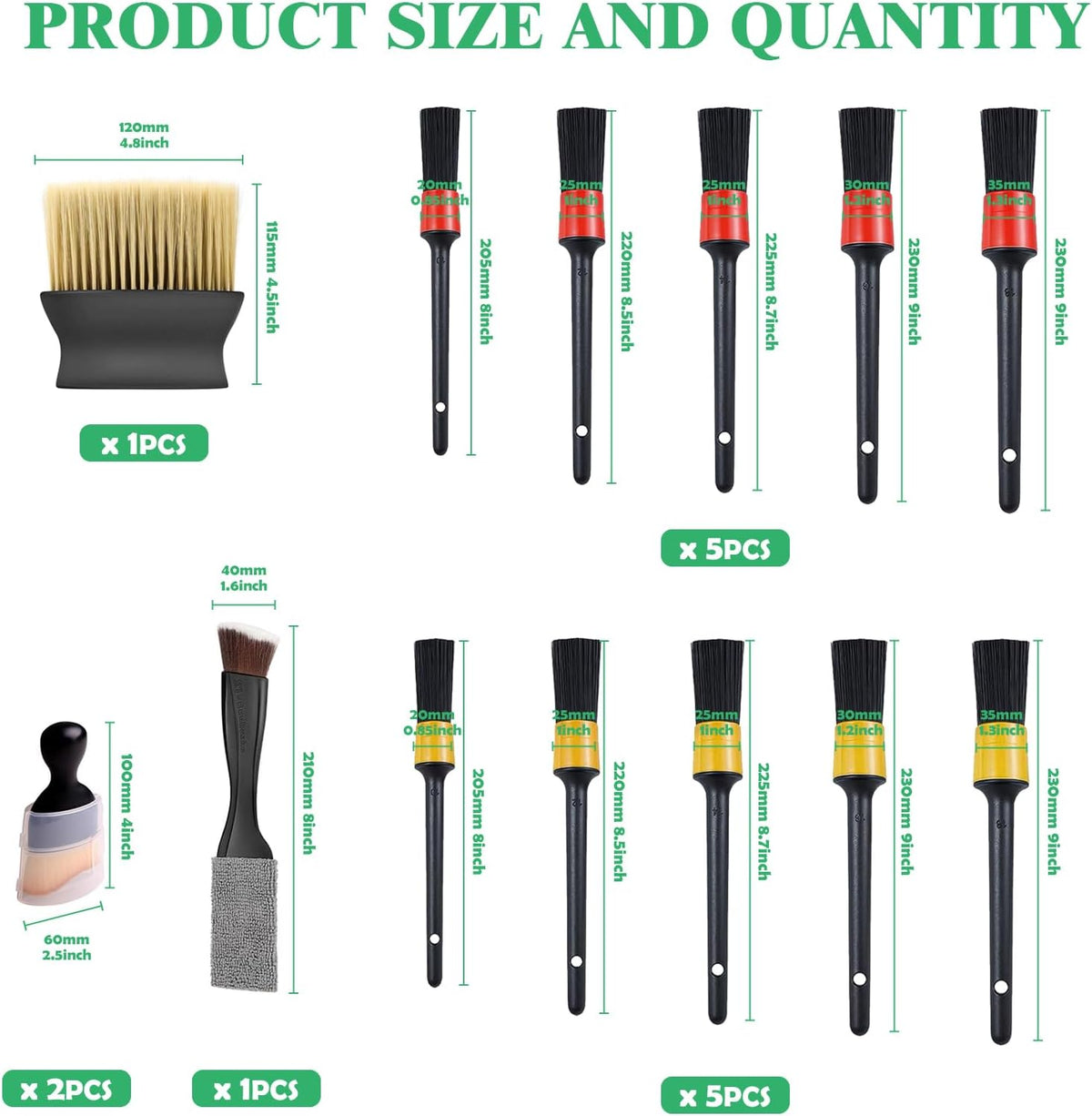 14Pcs Car Interior & Exterior Dusting Brush Set Contains Soft Cleaning Brushes, Auto Boars Hair Detailing Brushes, Double Head Brush for Automotive Air Conditioning Vent Dashboard Screen