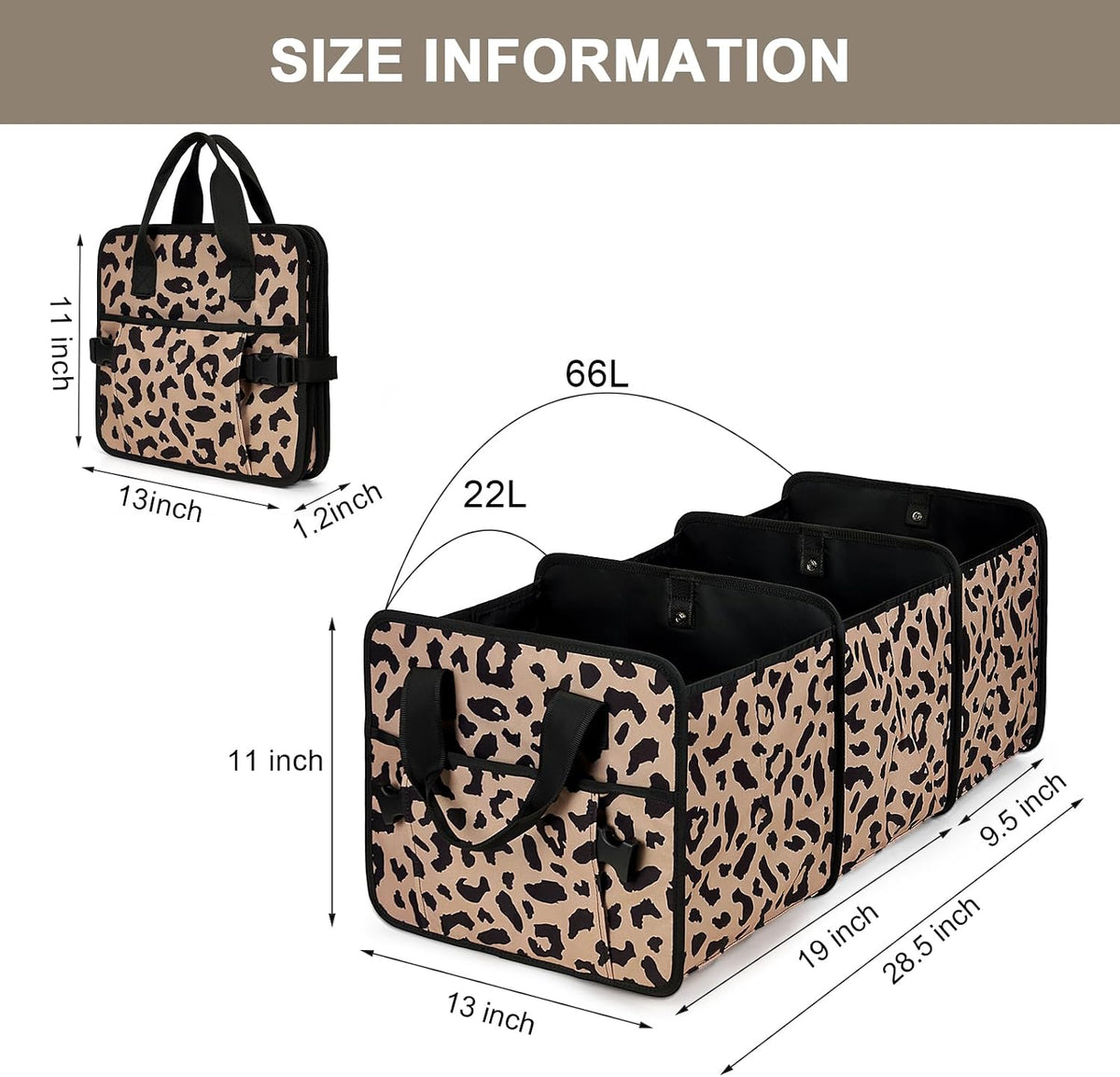 Leopard Trunk Organizer Foldable Car Organizer Portable Car Accessories for SUV & Sedans Waterproof Nylon Storage Box