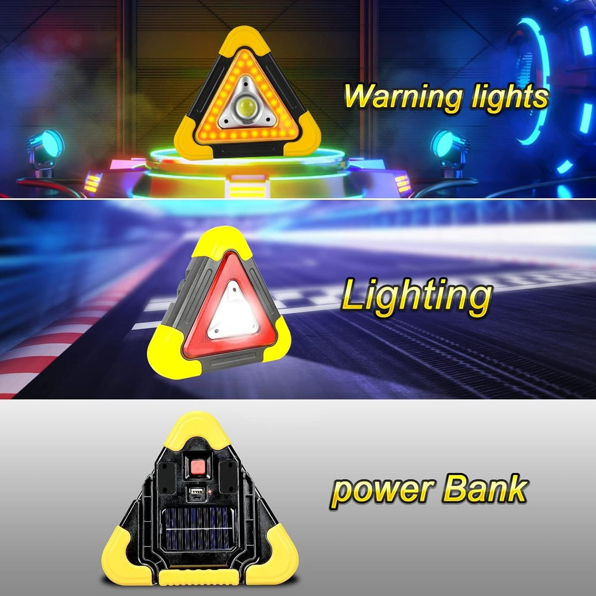 LED Emergency Reflective Triangle – Emergency Warning Triangle for Road Side Safety - Traffic Flares for Parking, Aircraft & Night Traffic Directing – Ambient Light Technology