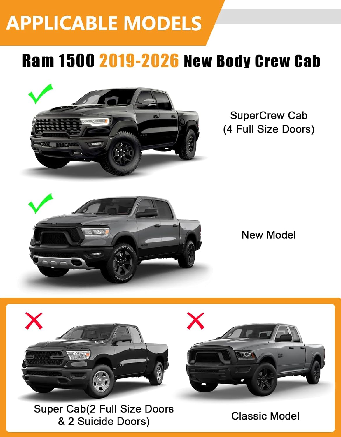 KINGGERI Under Seat Storage Boxes - Compatible with 2019-2026 Dodge Ram 1500 Crew Cab (Not for Classic), Heavy Duty Upgraded Rear Under Back Seat Storage Truck Cargo Black Tool Box Organizer