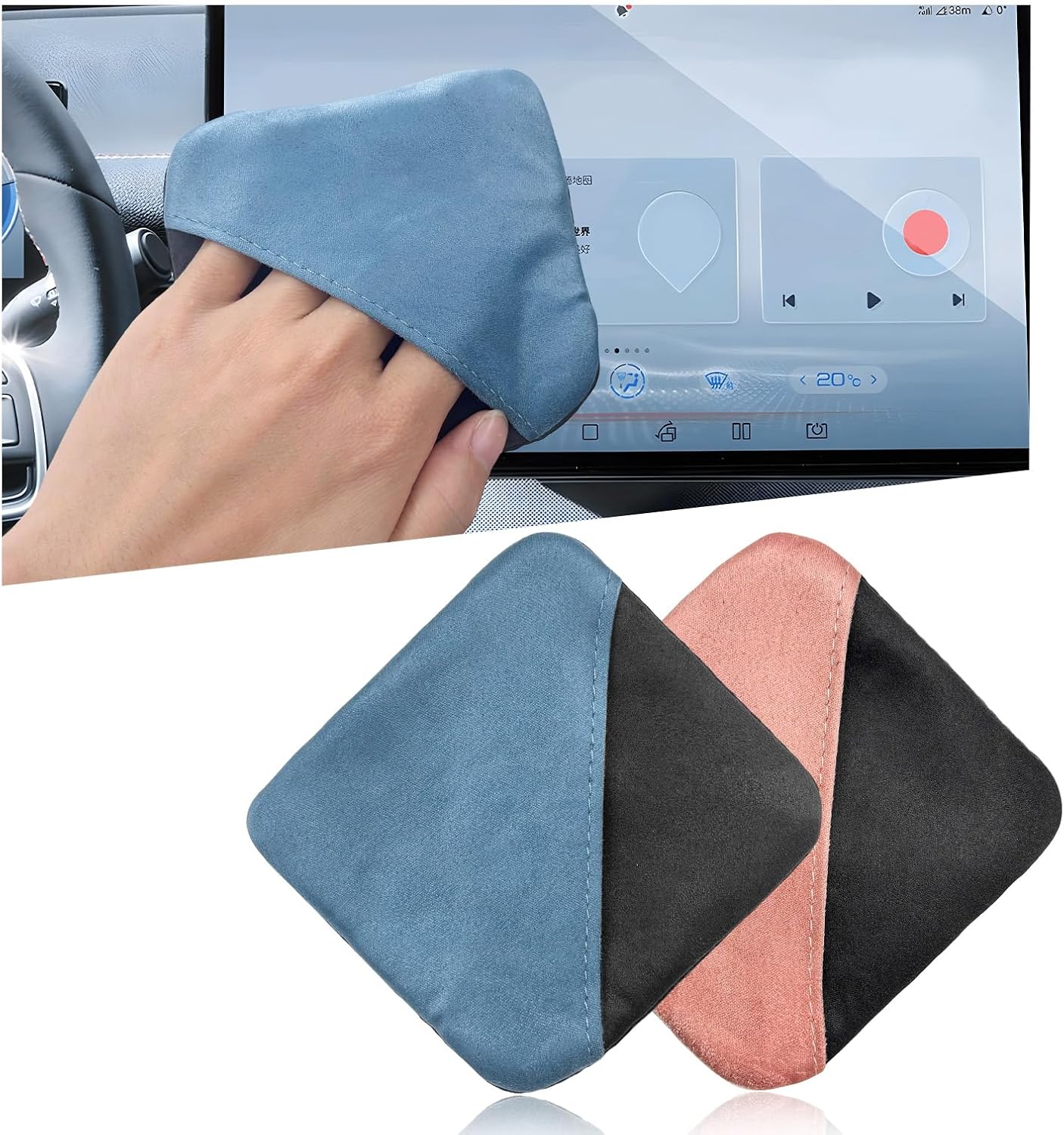 Ohleats Car Screen Cleaner, Microfiber Auto Screen Cleaning Pad, Foldable Touch Screen Cleaner Cloth for Vehicle Dashboard LCD Display, Interior Car Accessories (Square+Round)