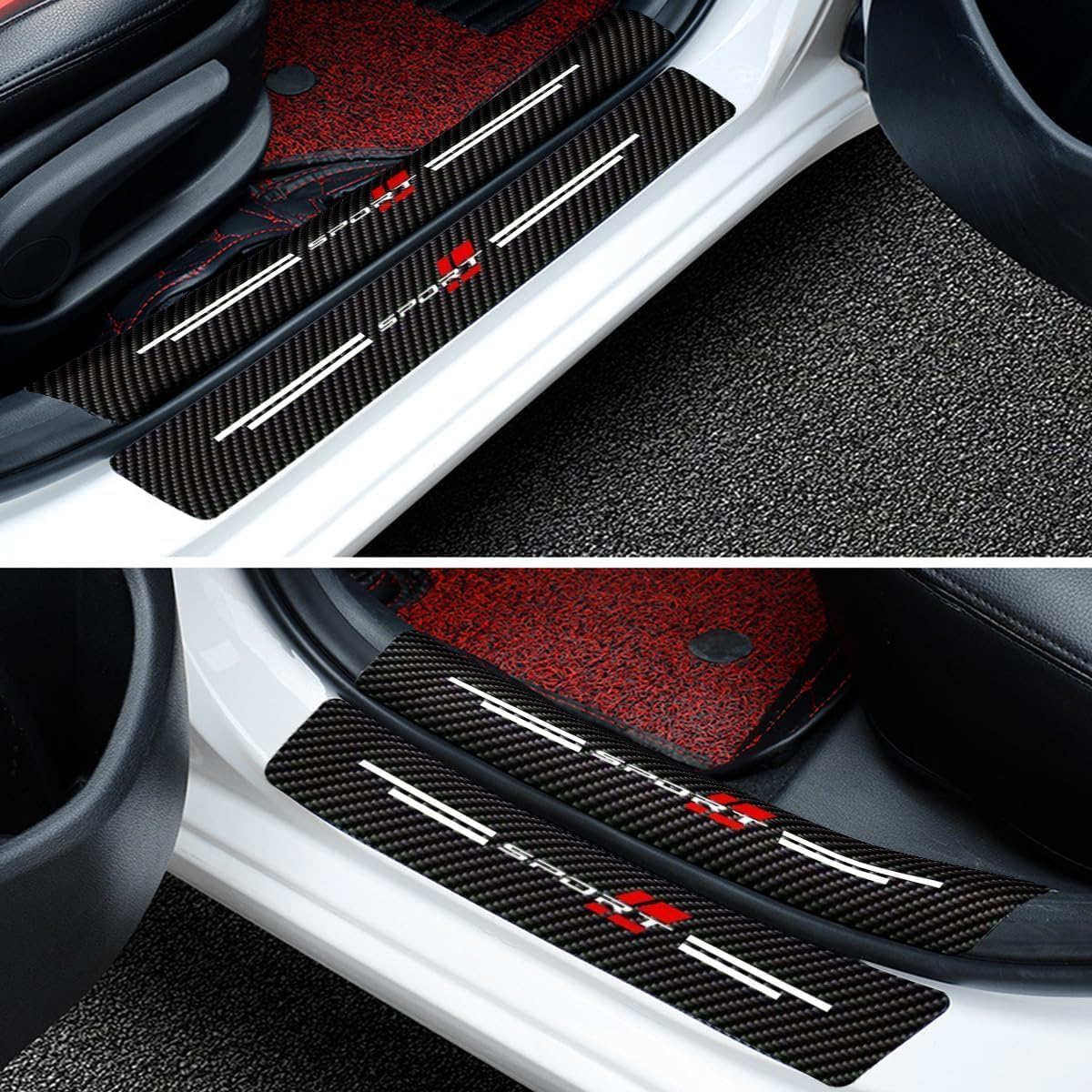 4 Pcs Car Door Sill Protector for GMC Canyon Crew Cab 2023-2026, Scuff Plate Guards Carbon Fiber Leather Anti-Scratch Decorative Entry Step Stickers