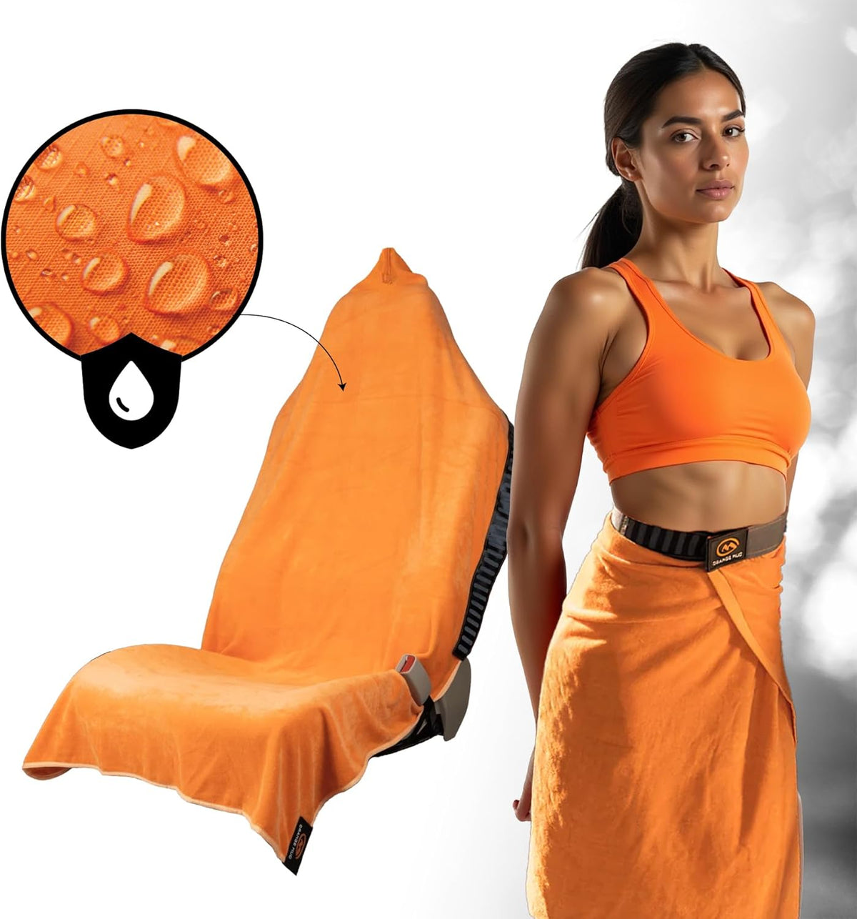 Orange Mud Transition & Seat Wrap V2.0 – Car Seat Cover, Changing Kilt & Multipurpose Towel – Sweat-Proof, Quick-Dry, Secure Wrap for Athletes, Runners, Cyclists – Orange