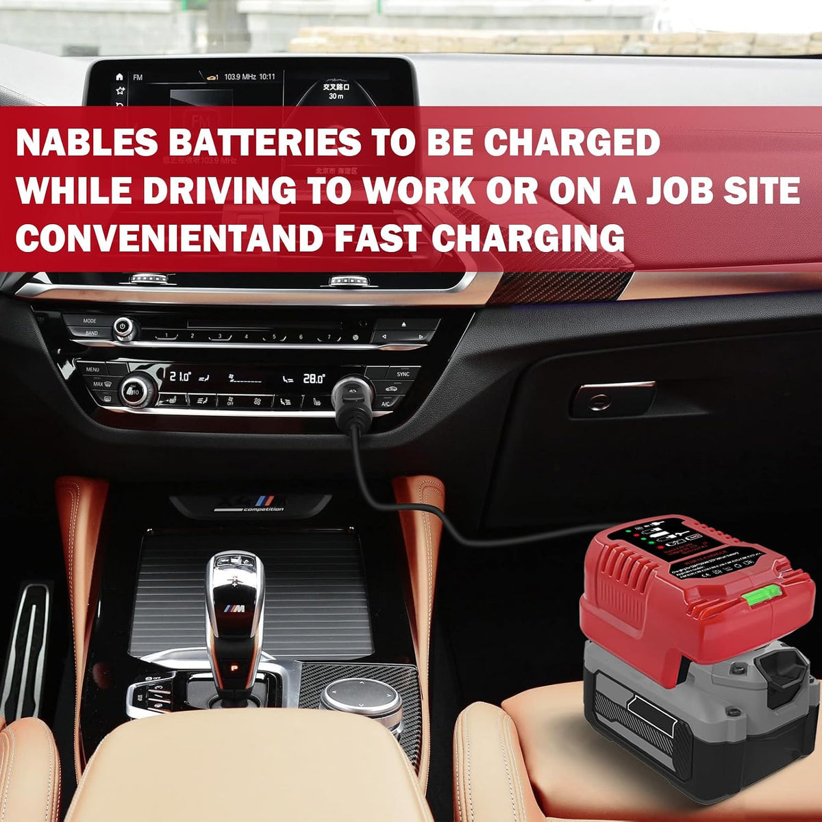 Car Charger for Craftsman 20V Battery, Vehicle Replace Charger for Craftsman V20 Batteries CMCB204 CMCB202 CMCB201 CMCB209 CMCB205, LED Indicator, Compact Design