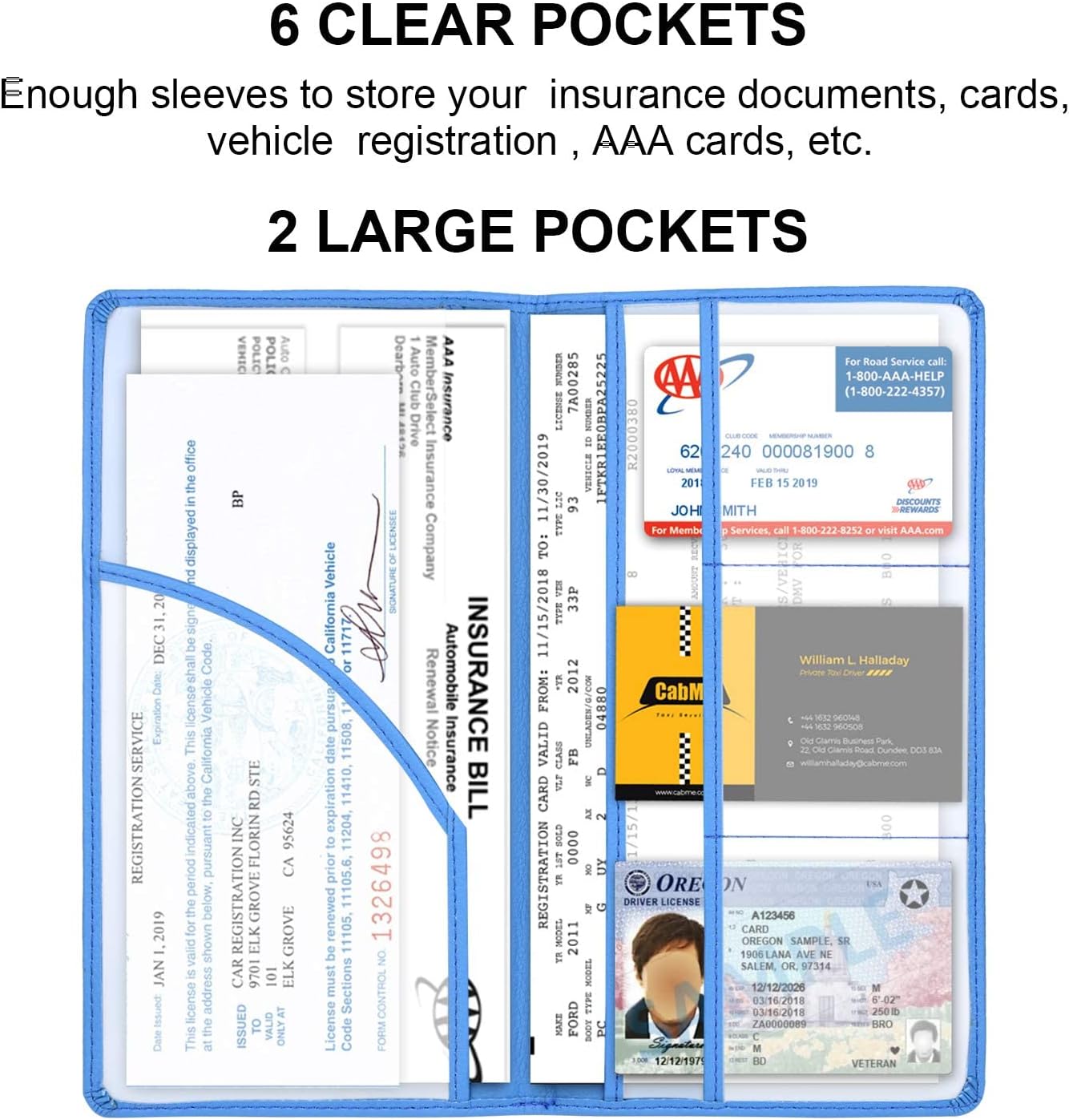 Cacturism Car Registration and Insurance Holder, Vehicle Glove Box Car Organizer Men Women Wallet Accessories Case with Magnetic Shut for Cards, Essential Document, Driver License, Blue