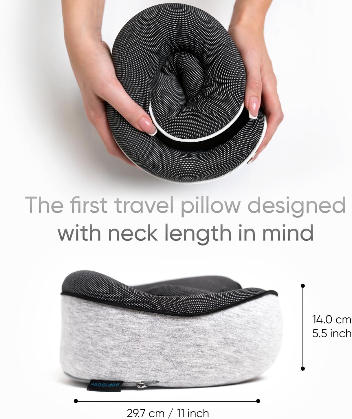 Proglobe Travel Neck Pillows for Airplanes, Sleeping Essentials for Long haul Flights, 360° Head Support, Car and Airplane Kit with 3D Contoured Eye Mask, Earplugs and Luxury Mesh Bag (Adult, Grey)
