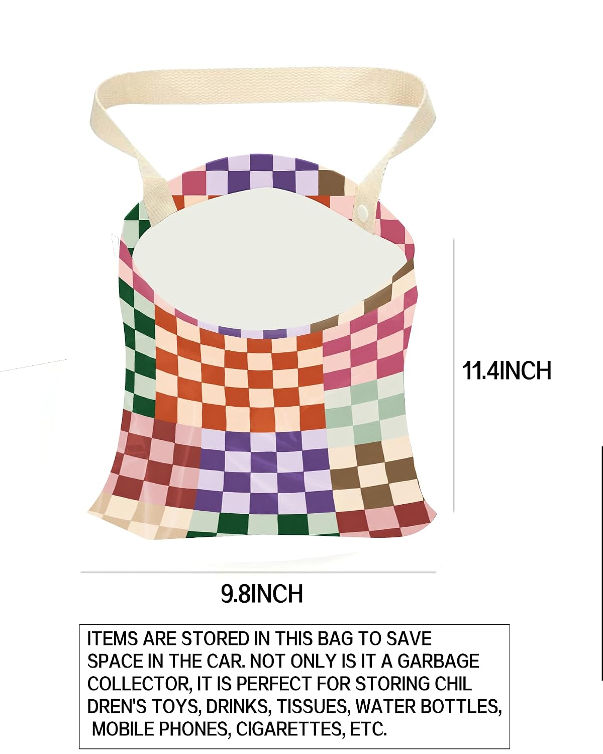 Car Trash Can, Durable Hanging Car Trash Garbage Bag, Cute Automotive Garbage Cans Organizer, Cute Colorful Checkerboard