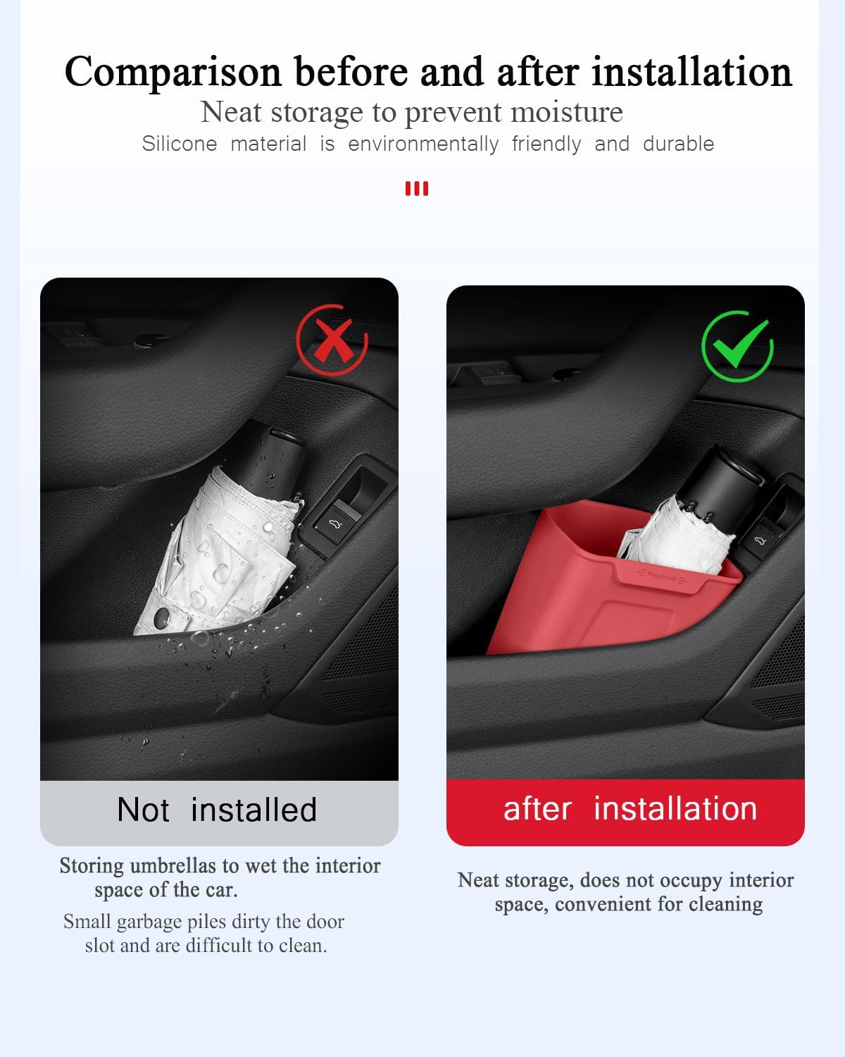 XmuxHai Car Interior Storage Box, Black Silicone Door Side Organizer with Umbrella Holder and Trash Can, Vehicle Accessory (Black)