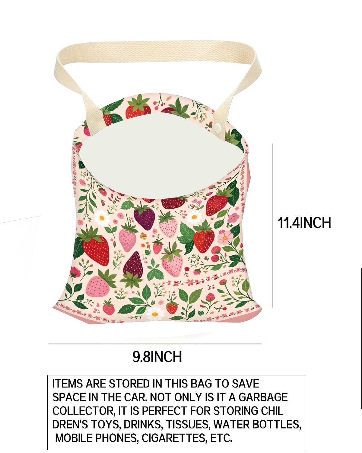 Car Trash Can, Durable Hanging Car Trash Garbage Bag, Cute Automotive Garbage Cans Organizer, Cute Strawberry Leaf