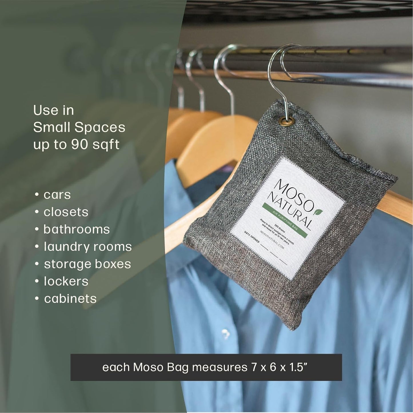 Moso Natural Air Purifying Bag 200g (4 Pack) Premium Charcoal Odor Absorber, Car Odor Eliminator & Closet Deodorizer for Home & Pet, Lasts 2 Years, Unscented Bamboo Charcoal Bags, HGTV Editors' Pick