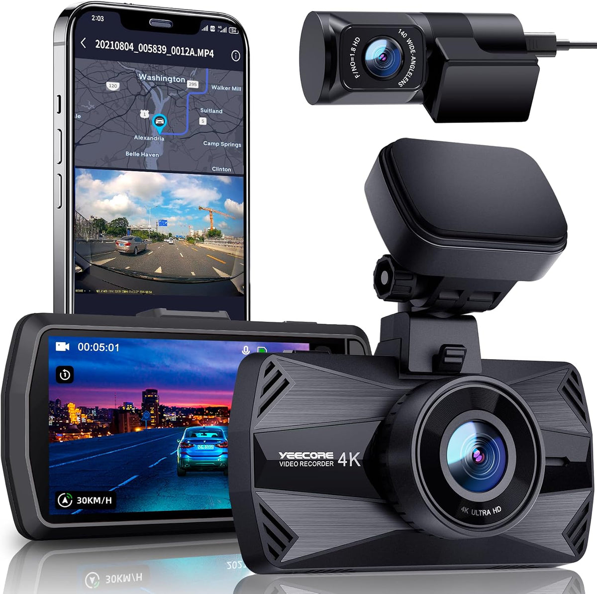 D22 Real 4K Dash Cam Front and Rear, 5.8GHz Wi-Fi GPS, Top-Level HDR Sensor